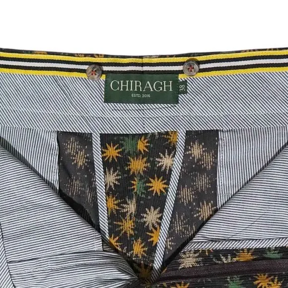 Mens Gurkha Pants 38 Brown Orange Green Floral Corduroy Trousers Straight Fit
